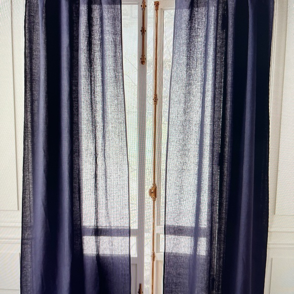 set of EUROPEAN FLAX™-CERTIFIED LINEN SMOKEY BLUE WINDOW CURTAIN PANEL 48''X84'' - Picture 1 of 6